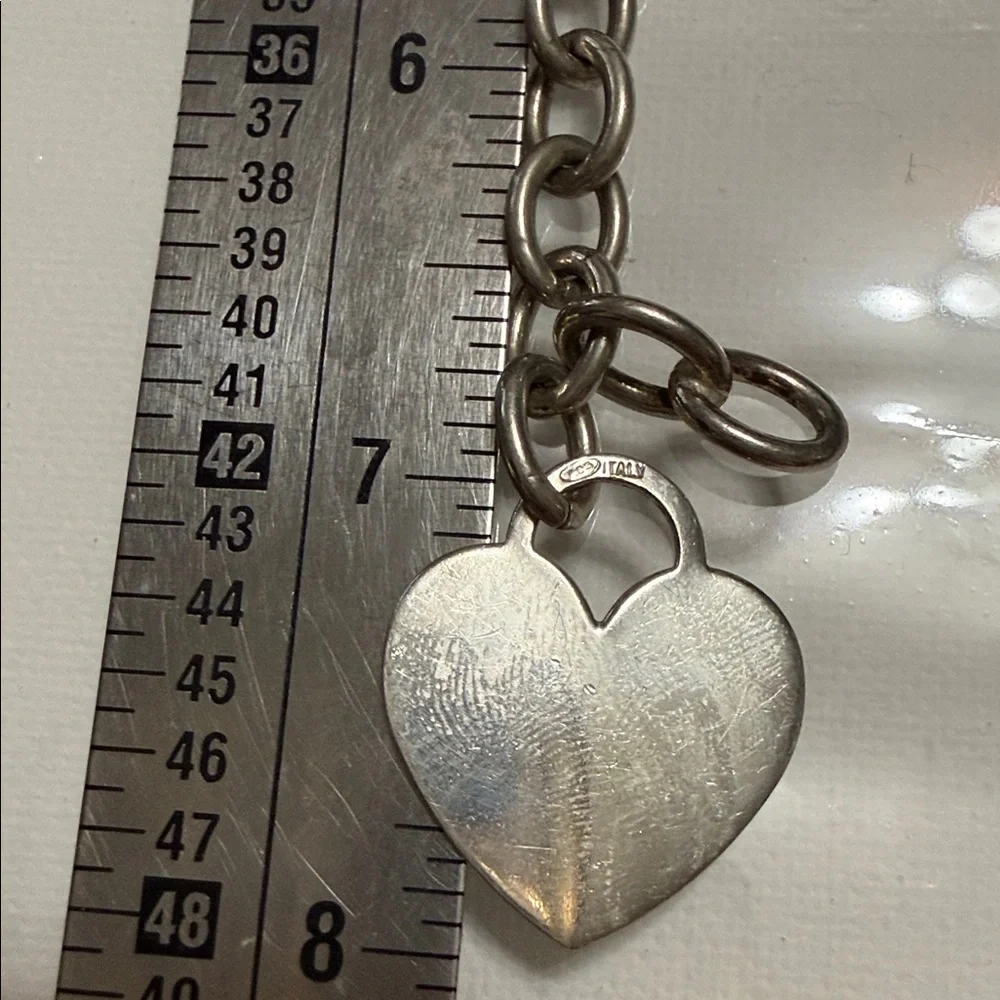 Sterling Silver 925 Italy Heart Charm Link with Clamp Opening Bracelet 7’